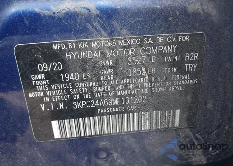 2021 Hyundai Accent Se из США, поврежденный, VIN 3KPC24A69ME131202